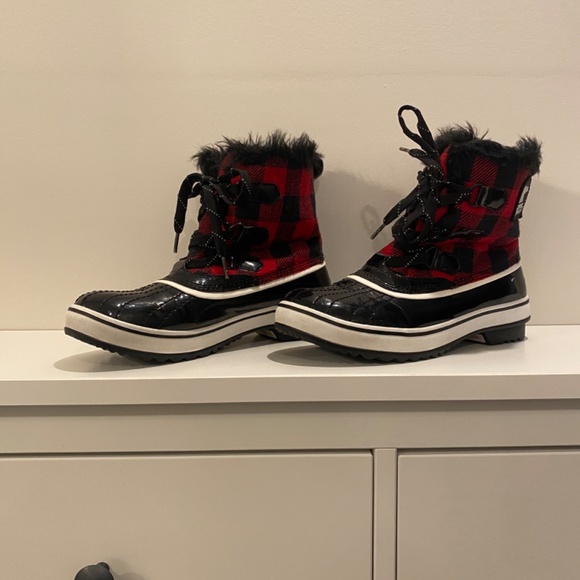 Sorel Buffalo Plaid Waterproof Winter Snow Ankle Boot Faux Fur Women’s 8.5 - Picture 4 of 5